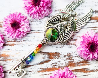 Iris Goddess of Rainbows Fantasy Key / Witch Pendant / Pagan Jewelry / Altar Decor / Skeleton Key Necklace