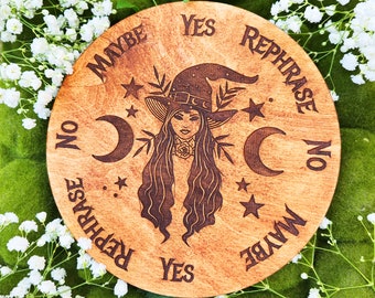 Tablero de péndulo de madera bruja / Azulejo de altar de madera grabada con láser / Regalo pagano / Herramienta de adivinación / Scrying / Radiestesia / Adivinación