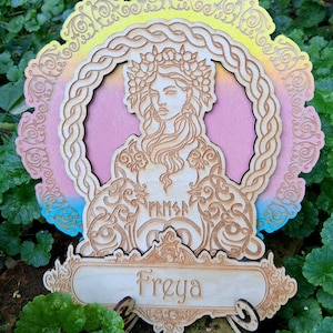 Freya Goddess Altar Board / Engraved Wood Picture / Norse Goddess of Love / Viking Freyja