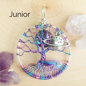 Pastel Galaxy Tree of Life Pendant / Space Jewelry / Celestial Necklace / Saturn Wire Wrapped Jewelry / Moon Necklace / Witchy Gifts for Her 40mm Junior