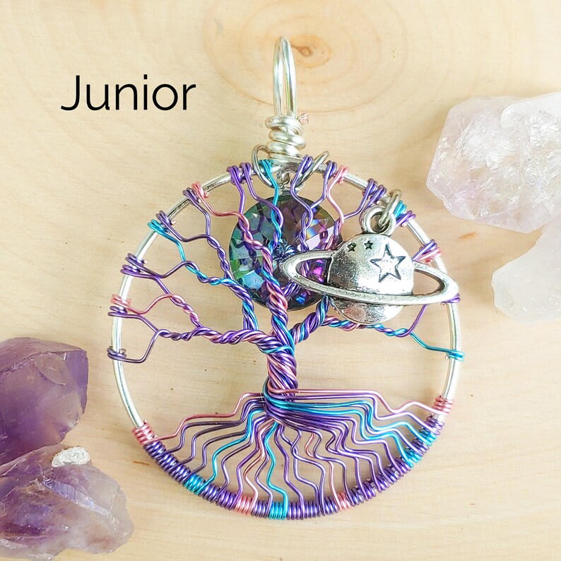 Pastel Galaxy Tree of Life Pendant / Space Jewelry / Celestial Necklace / Saturn Wire Wrapped Jewelry / Moon Necklace / Witchy Gifts for Her 40mm Junior