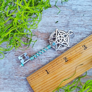 Pentacle Key Pendant / Wiccan Jewelry / Pagan Jewelry Ice Blue