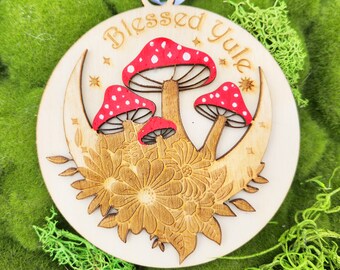 Mushroom Ornament / Pagan Gift / Blessed Yule Tree Decor / Amanita Muscaria / Moon Mushrooms / Christmas Tree Decoration