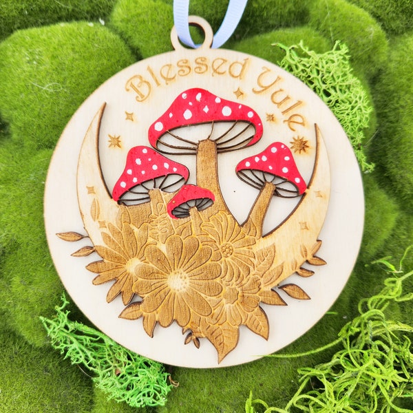 Mushroom Ornament / Pagan Gift / Blessed Yule Tree Decor / Amanita Muscaria / Moon Mushrooms / Christmas Tree Decoration