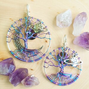 Pastel Galaxy Tree of Life Pendant / Space Jewelry / Celestial Necklace / Saturn Wire Wrapped Jewelry / Moon Necklace / Witchy Gifts for Her imagen 5