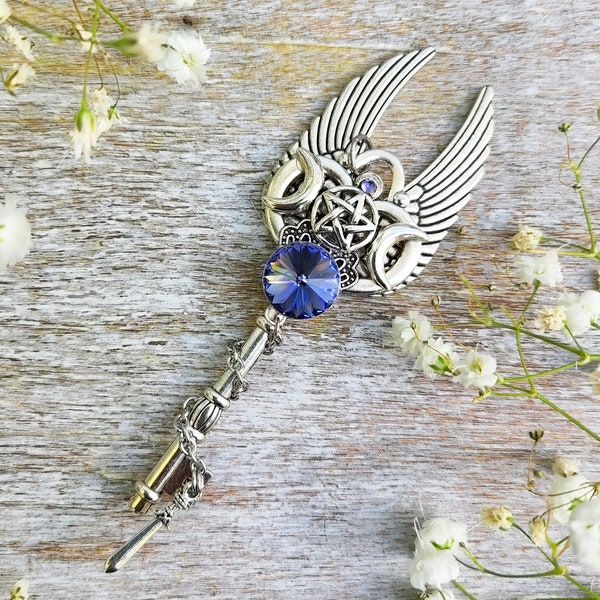 Hecate Skeleton Key Pendant / Witch Fantasy Key / Altar Tool / Pagan Goddess Symbol / Winged Jewelry