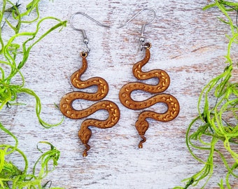 Maanfase Snake Laser gegraveerde houten oorbellen / Laser Cut Dangle Oorbellen