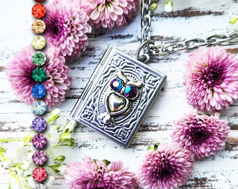 Owl Book Locket / Spell Protection Jewelry / Wiccan Sigil Necklace / Witchy Gift