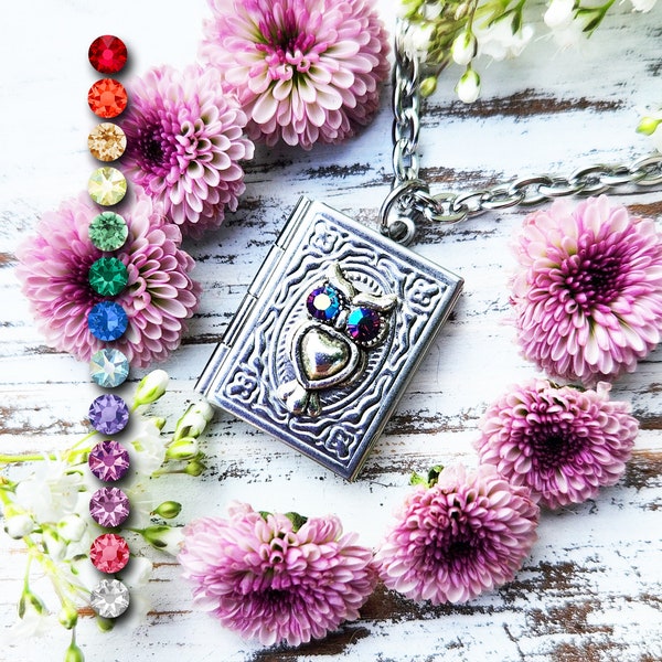 Owl Book Locket / Spell Protection Jewelry / Wiccan Sigil Necklace / Witchy Gift