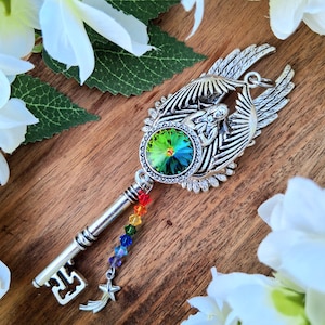 Iris Goddess of Rainbows Fantasy Key / Witch Pendant / Pagan Jewelry / Altar Decor / Skeleton Key Necklace