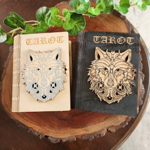 Caja de cartas del tarot del lobo/almacenamiento de herramientas de adivinación/caja de joyería/herramienta de bruja/caja de madera/decoración de altar