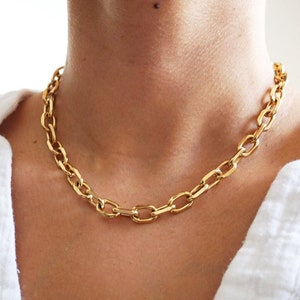 Gold Chunky Chain Necklace, Gold Filled Link Chain Necklace, Rectangle Link Chain, Heavy Chain Necklace, Christmas Gift for Girlfriend