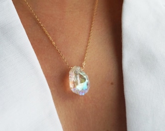 Angel Aura Quartz Necklace, 14k Gold Filled, Sterling Silver Gemstone Necklace, Crystal Jewelry, Rainbow Quartz Pendant, Chakra Necklace