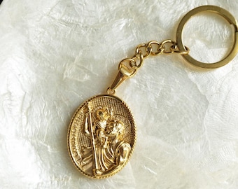 Saint Christopher Keychain, Travel Protection Keyring, Saint Medal, Catholic Gift, Bag Charm