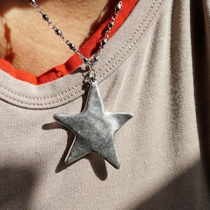 Large Star Pendant Necklace, Silver North Star Necklace, Big Star Necklace, Chunky Star Necklace, Puffy Star, Celestial Jewelry Gift