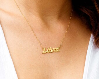 Libra Nameplate Necklace | Etsy