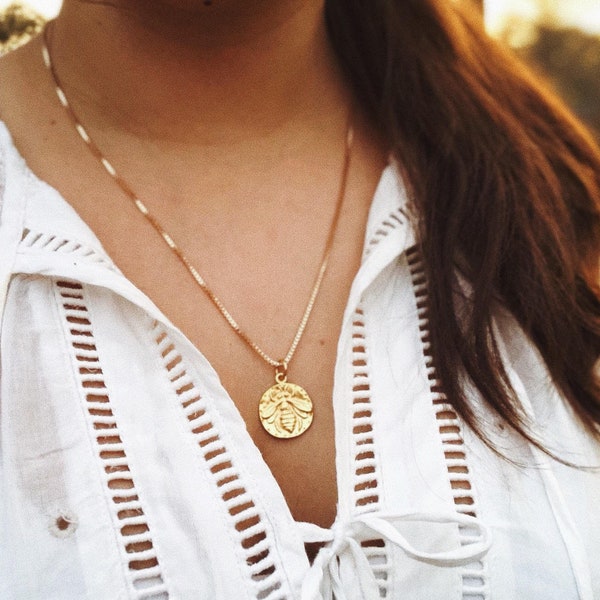 Gold Bee Necklace, Donation with Purchase, Gold Coin Necklace, Honey Bee Pendant, Bee Gift, Beekeeper Gift, Birthday Gift For Mom