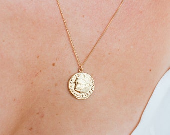 Gold Coin Necklace - 14k Gold Filled, Roman Coin, Vintage Coin Necklace, Dainty Coin, Greek Coin, Medallion Necklace, Disc Necklace