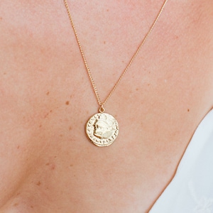 Gold Coin Necklace - 14k Gold Filled, Roman Coin, Vintage Coin Necklace, Dainty Coin, Greek Coin, Medallion Necklace, Disc Necklace