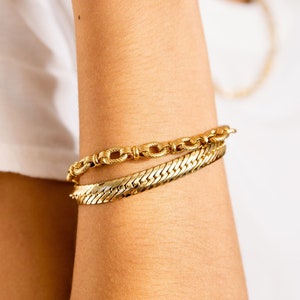 Gold Filled Herringbone Bracelet, Thick Snake Chain Bracelet, Chunky Gold Bracelet, Statement Jewelry Gift for Girlfriend, Handmade Jewelry