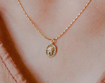 Gold St Christopher Necklace - Travel Necklace, 14k Gold Filled, Saint Pendant, Dainty Coin Necklace, Medallion Necklace, Travel Gift