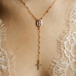Gold Rosary Necklace, Virgin Mary Necklace, Miraculous Medal, Religious Jewelry, Rosary Necklace, Catholic Gift, Christmas Gift for Mom