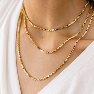 Gold Filled Box Chain Necklace: 4mm Thick Square Link