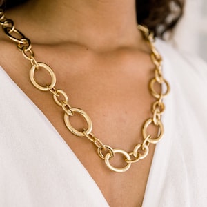Mina Necklace, Chunky Jewelry, Gold Filled Link Chain Necklace, Large Statement Necklace, Gold Choker for Women, Abstract Jewelry