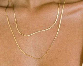 Gold Snake Chain Necklace - Gold Filled Herringbone Necklace, Thin Herringbone Chain, Gold Filled Chain, Layering Necklace, Razor Chain
