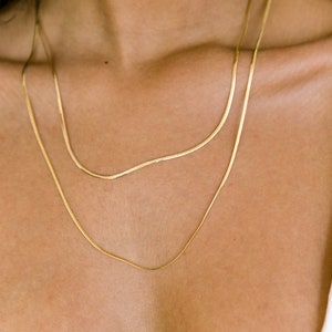 Gold Snake Chain Necklace - Gold Filled Herringbone Necklace, Thin Herringbone Chain, Gold Filled Chain, Layering Necklace, Razor Chain