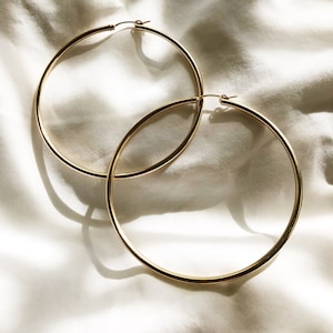 Large Gold Hoops, 14k Gold Filled Hoop Earrings, Minimal Earrings, Waterproof Gold Hoop Earrings, Oversized Hoop Earrings, Birthday Gift