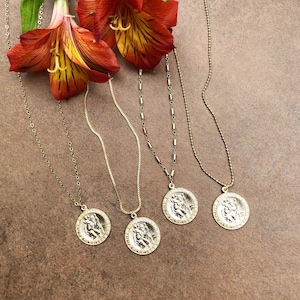 St Christopher Coin Necklace, 14k Gold Filled, Personalized Custom Gift, St Christopher Pendant, Waterproof Jewelry, Catholic Medal Necklace