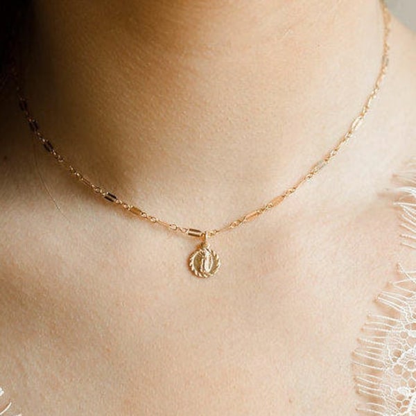 Gold Virgin Mary Necklace, 14k Gold Filled Dainty Choker, Guadalupe Necklace, Minimalist Necklace, Coin Necklace, Christmas Gift for Mom