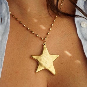 Großer Stern-Anhänger, Nordstern-Halskette Gold, Boho Schmuck Geschenk, großer Stern-Halskette, klobige Stern-Halskette, geschwollener Stern-Anhänger