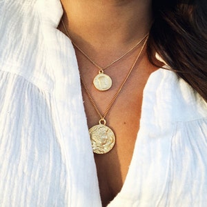 The Santorini Medallion Necklace - Gold Coin Necklace Set, Layering Necklace, Greek Coin Pendant, Birthday Gift for Teenage Girl Best Friend