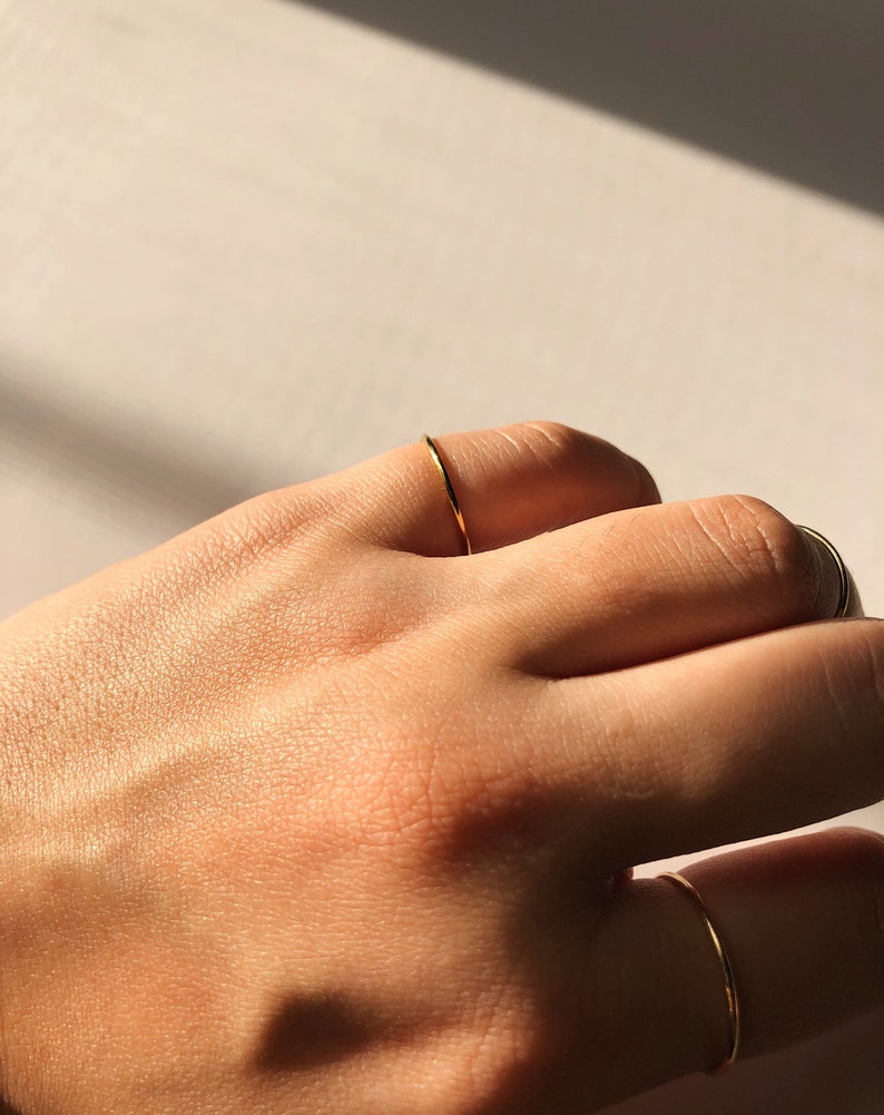 Thin Gold Pinky Ring, 14k Gold Filled Ring, Band Ring, Waterproof Ring, Gold Stacking Ring, Minimal Pinky Ring, Gold Filled Pinky Ring image 9