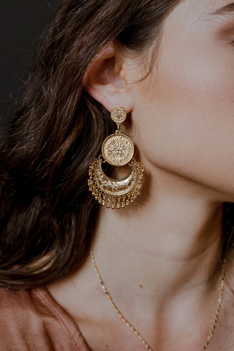 Gold Statement Earrings Fancy Gold Earrings Drop Earrings Etsy