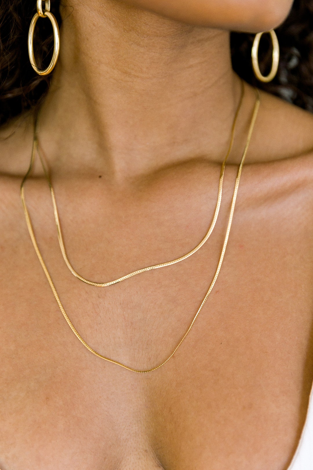 ★HARANG★ HR 344N_Herringbone Snake Chain Necklace (Thin) Snake Chain | Herringbone Necklace | Gold or Silver Snake