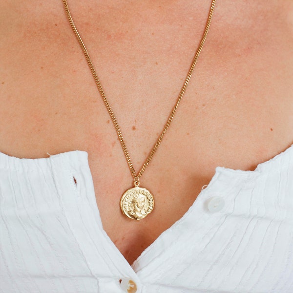 Kim's Coin Necklace - gold filled coin necklace, medallion necklace, gold layering necklace, coin pendant, coin medallion necklace