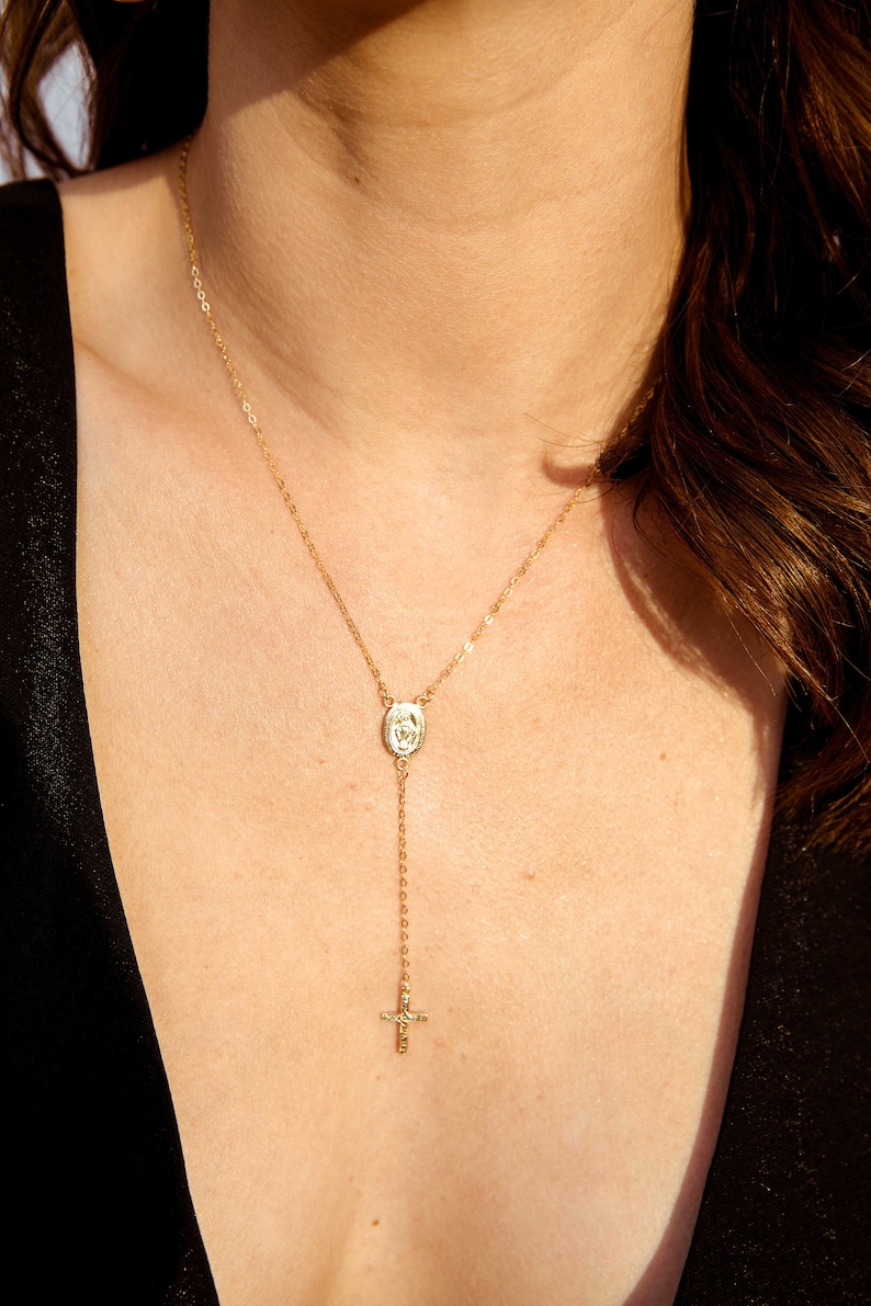 Gold Rosary Necklace 14k Gold Filled Necklace Mary Etsy