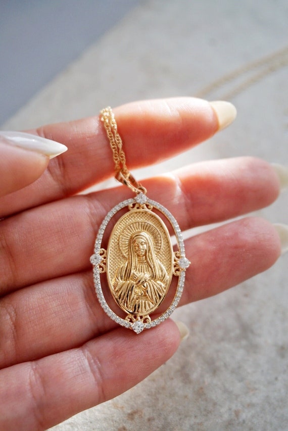 Gold Virgin Mary Necklace Miraculous 
