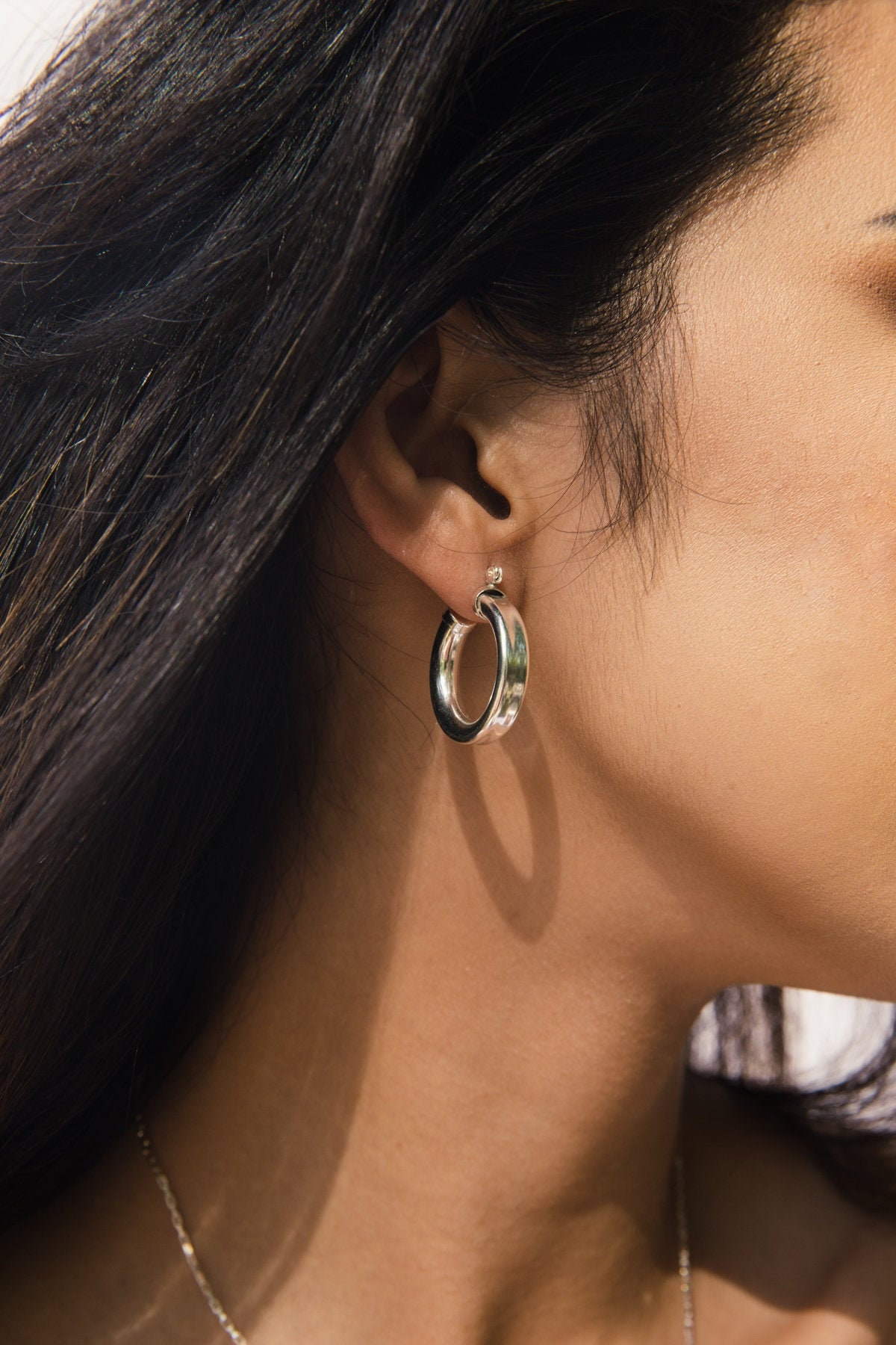 Ecoated Sterling Silver Small Thick Cashew Hoop Earrings