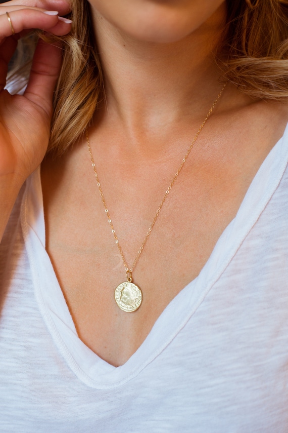 Gold Filled Coin Necklace Dainty Coin Medallion Necklace Vintage Coin Pendant Boho Jewelry Gift Everyday Jewelry Greek Coin Medal Etsy Canada