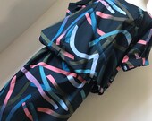 Vintage 80s Marimekko midi blouson dress Artist Tunic Abstract Squiggle Lines Charcoal Teal Coral Peach Khaki Size S-M-L SEE VIDEO