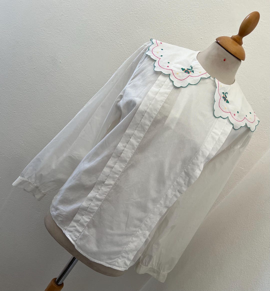 Vintage 80s CACHAREL Shirt Blouse / Romantic Chic / Floral Embroidery ...