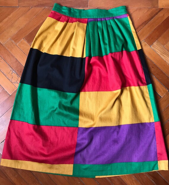 70’s Finnish Vintage A-line Colourblock Skirt / G… - image 9