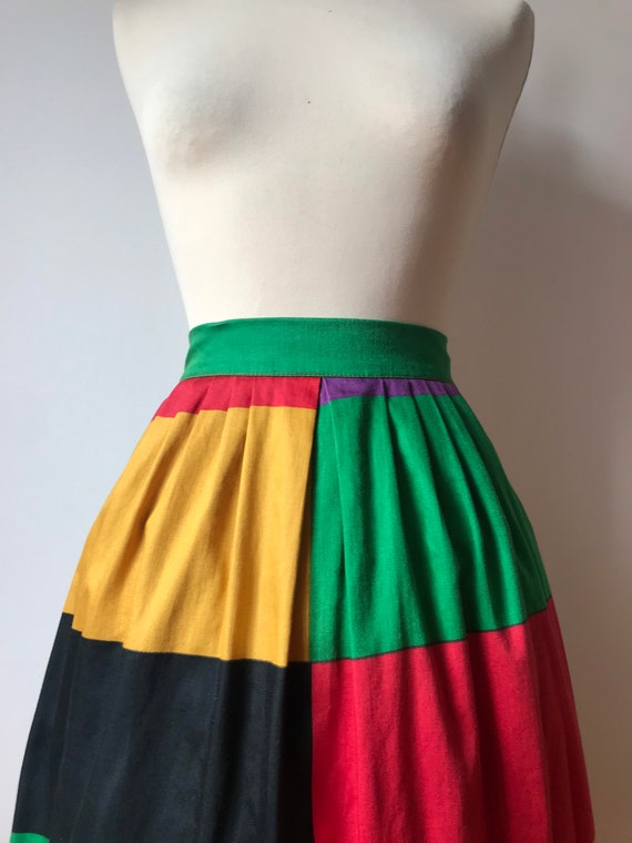 70’s Finnish Vintage A-line Colourblock Skirt / G… - image 5