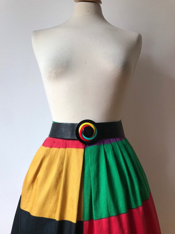 70’s Finnish Vintage A-line Colourblock Skirt / G… - image 8