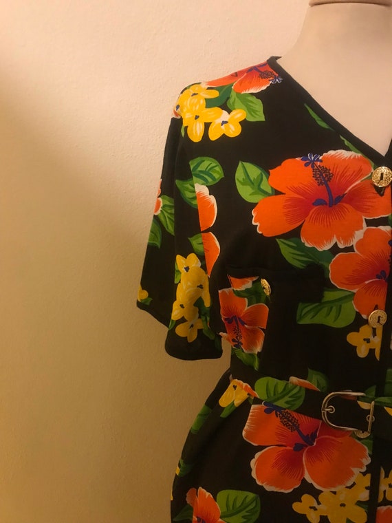 Vintage early 80’s Floral Cotton Shirtwaister Che… - image 4