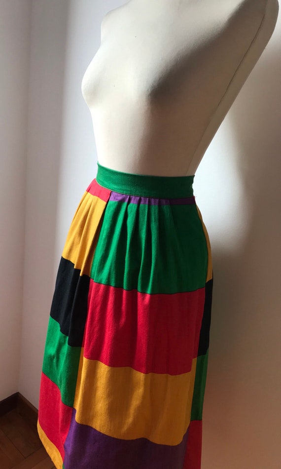 70’s Finnish Vintage A-line Colourblock Skirt / G… - image 6